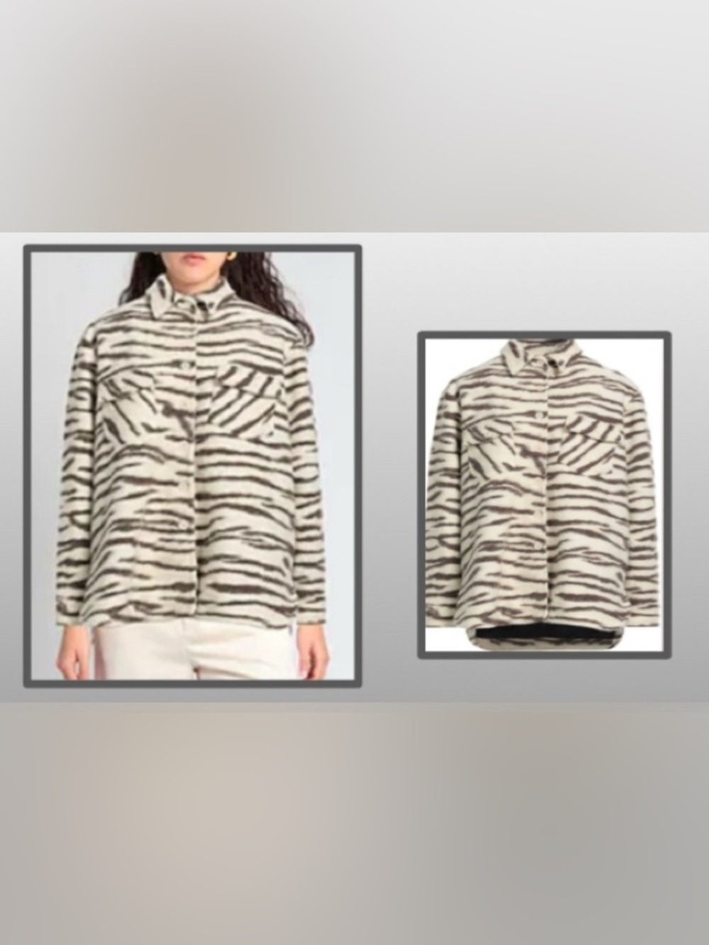 THE ANDAMANE Dark Gray & White Tiger Print Women's Luxury Shacket: XS (oversize)